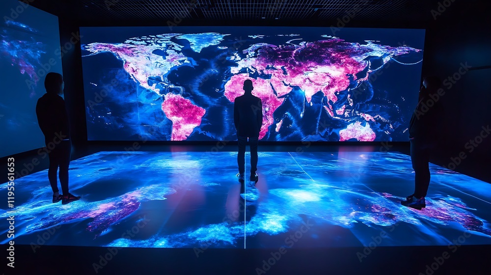 Aufkleber a holographic world map showing different weather systems in real-time