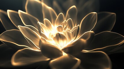 Radiant Lotus Blossom with Golden Light Emanating from its Center