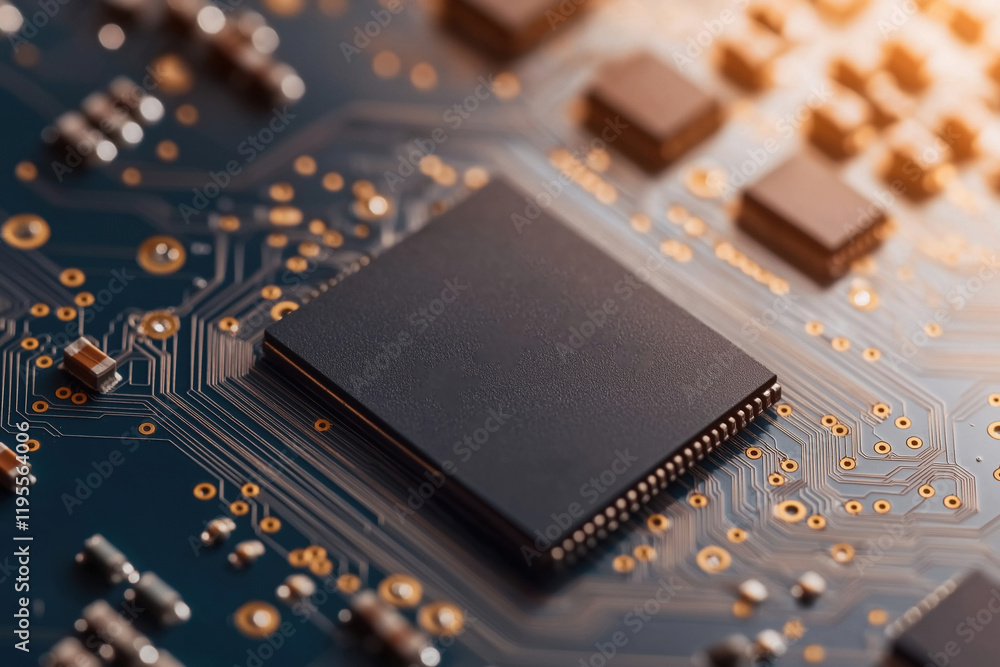 Aufkleber close-up of a microchip on a circuit board showcasing intricate details and technology