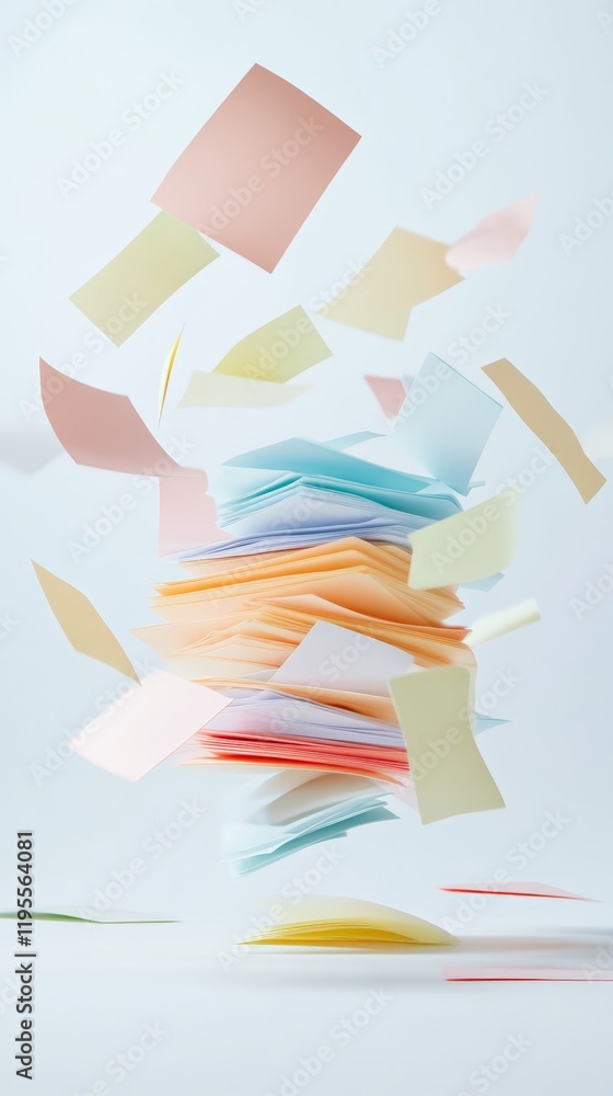 Aufkleber colorful sticky notes levitating and scattering around a central stack create a dynamic, playful sce