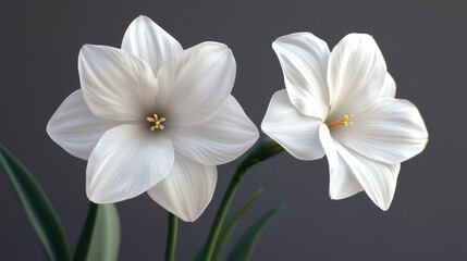 Fototapeta premium Elegant white daffodils in full bloom against a soft gray background