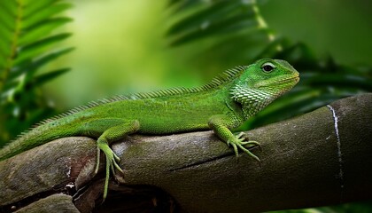 Fototapeta premium common green forest lizard calotes calotes