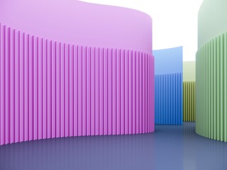 Empty  colorful  space interior with sunlight, 3d rendering