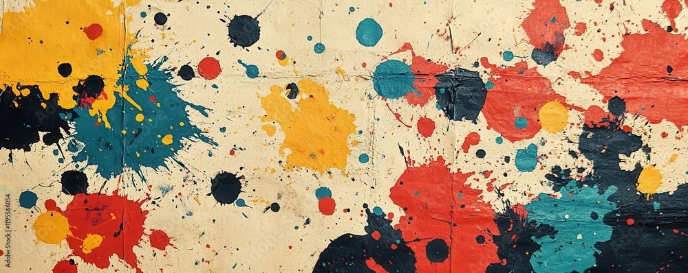 Aufkleber colorful abstract paint splatters on canvas with diverse shapes and patterns
