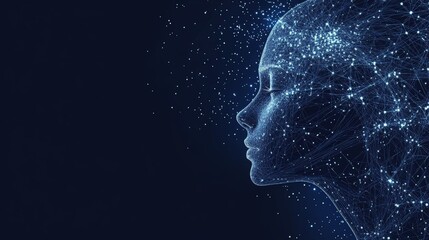 A futuristic digital silhouette showcasing artificial intelligence and technology with glowing lines and a dark background. Ideal for tech industries, innovation, and AI ads.