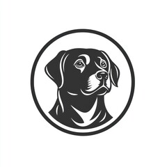 Black Labrador Head Portrait in Circle, Isolated on White Background