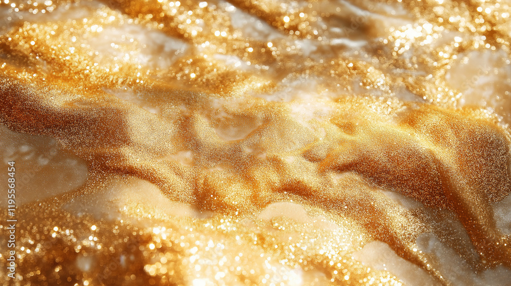 Poster shimmering golden texture with sparkling details and depth