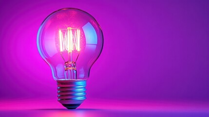 Illuminated vintage lightbulb against a vibrant magenta backdrop.