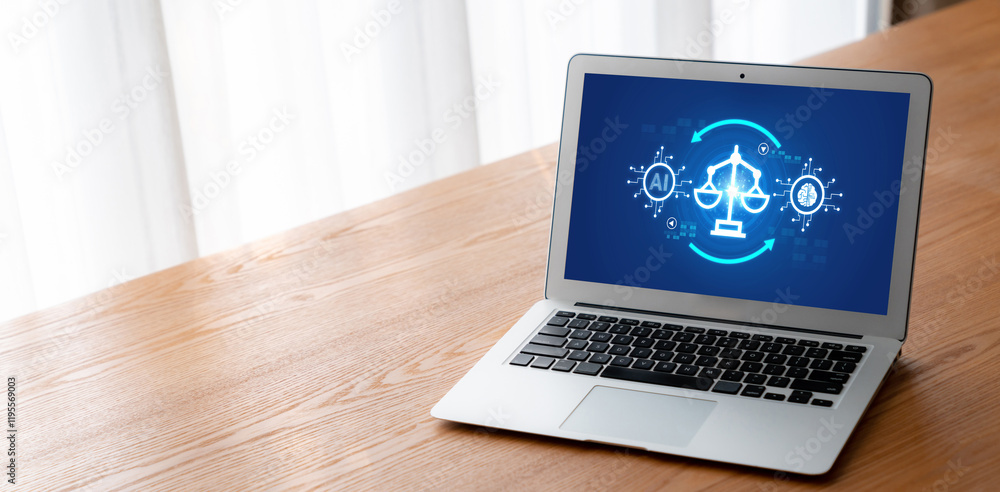 Poster ai ethics responsibility standard law and rules on computer screen provide report of ai ethic transp