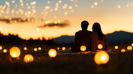 Couple enjoying a romantic sunset together.