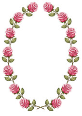 rose wreath frame design. Valentines Day template. Minimalist design with pink flowers for invitation, card. I love you and Happy Mother's Day cards.