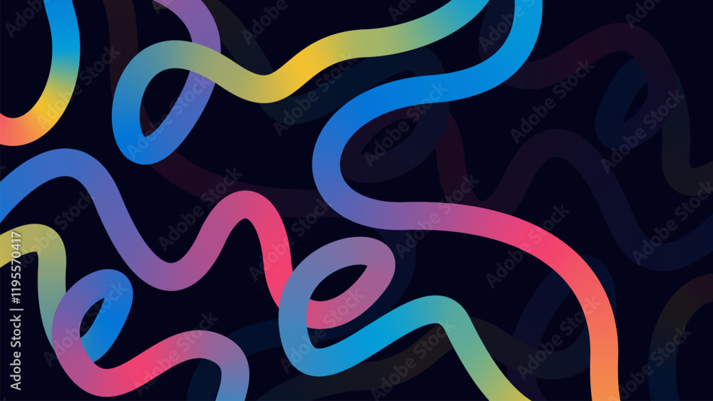 Poster abstract background with colorful gradient lines on dark blue background. minimalist and elegant des