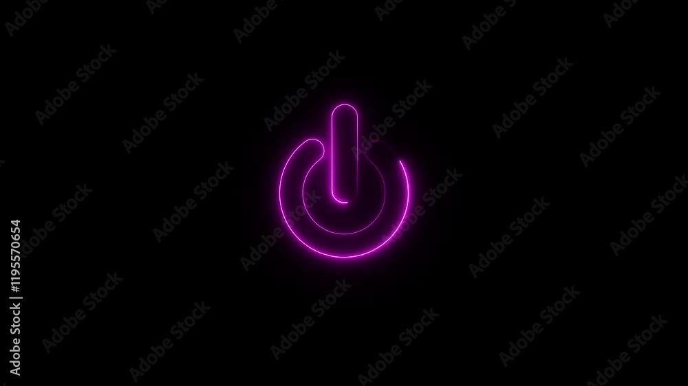 Poster neon glowing power button icon animation on black background. neon power button icon.