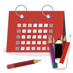 February calendar with note icon. St Valentine s day pencil love illustration design isolated