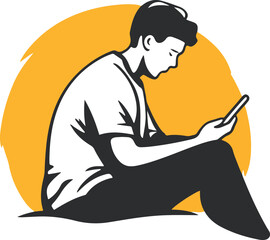 silhouette with mobile phone, holding mobile phone in hand, abstract isolated vector