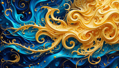 Abstract Gold and Blue Swirls Luxury 3D Paper Art Design Background