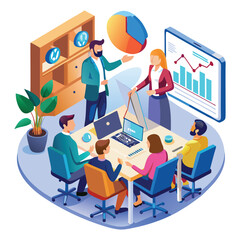 Business Office Conference Room with Teamwork, reception corner, help desk information, Metting room