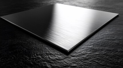 Brushed metal sheet on dark surface, studio shot, design element