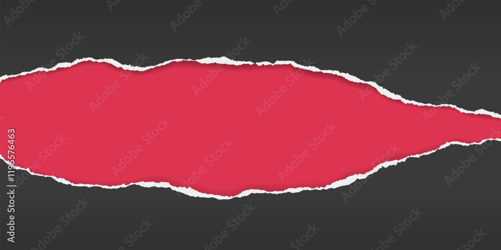 Aufkleber black paper with torn edges and soft shadow are on red background for text.