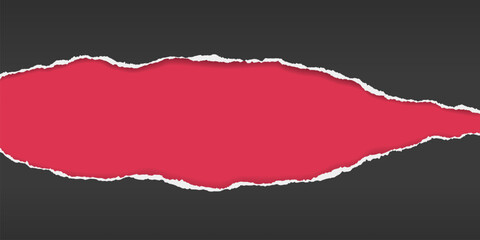 Black paper with torn edges and soft shadow are on red background for text.