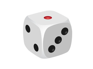 Six sided white game die icon, showing sides of 1, 2, 3