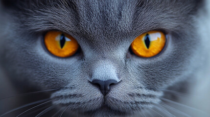 Close-Up of a Cat’s Face with Striking Yellow-Orange Eyes and Focused Amber Gaze Golden Yellow Feline Art Generative AI