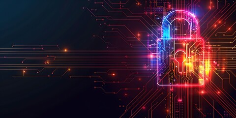 A Futuristic Neon Padlock Integrated with Cutting-Edge Technology 