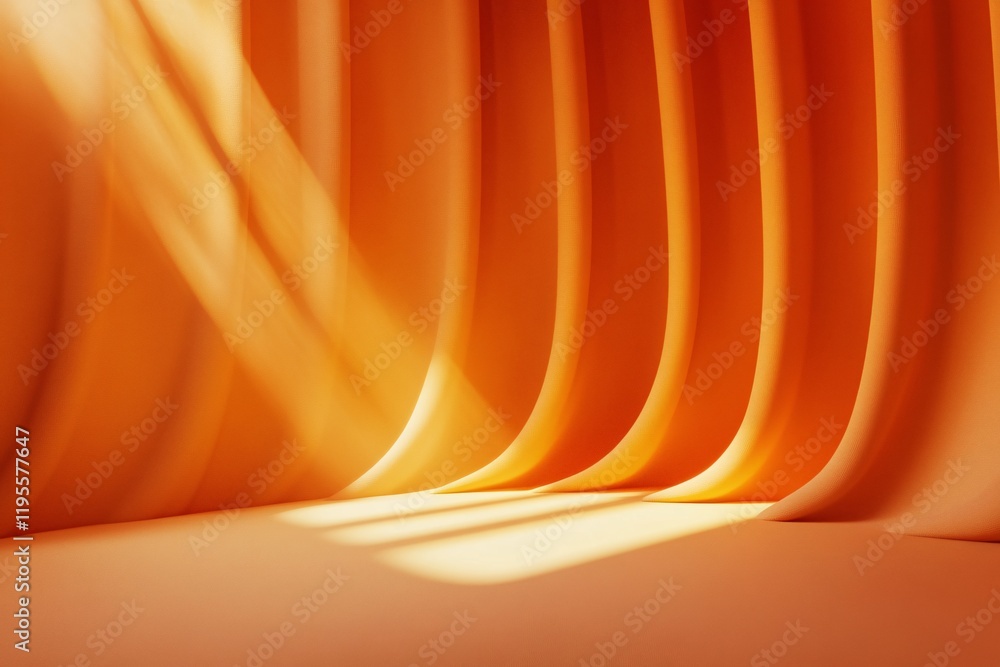Aufkleber sunlight illuminating orange curtains in an empty room, creating a cozy atmosphere
