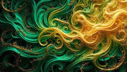 Abstract Swirling Emerald Green and Gold Luxury Design Decorative Background Texture