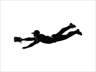 Baseball Fielder Diving Catch Silhouette Clipart