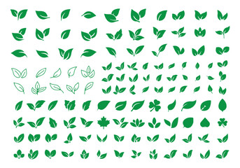 Black and green leaves set. Leaf vector set. Leaf Shapes Collection. Leaf Icons and Symbols. Vector illustration EPS 10