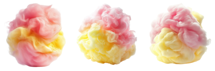 Set of a cotton candy in shades of pink and yellow isolated on transparent background