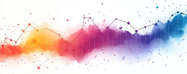 Colorful abstract line graph with dots and gradient background