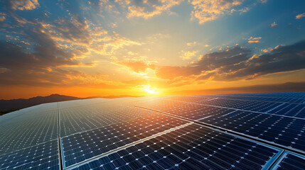 A solar farm in a vast desert generating renewable energy