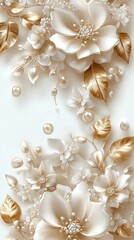 Elegant gold and white floral arrangement;  wallpaper, phone background
