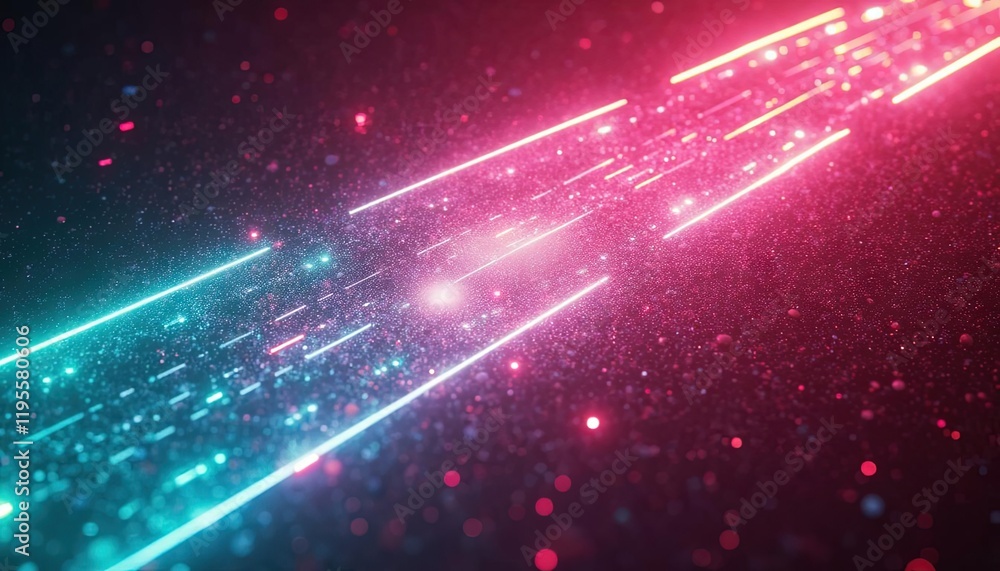 Poster abstract neon light waves and particles glowing on a dark background