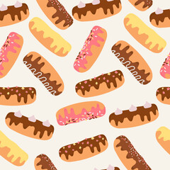 Seamless pattern eclair hand drawn