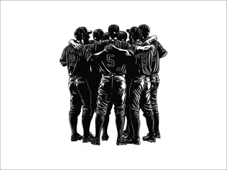 Baseball Team Victory Huddle Silhouette Art