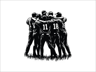 Baseball Team Victory Huddle Silhouette Art