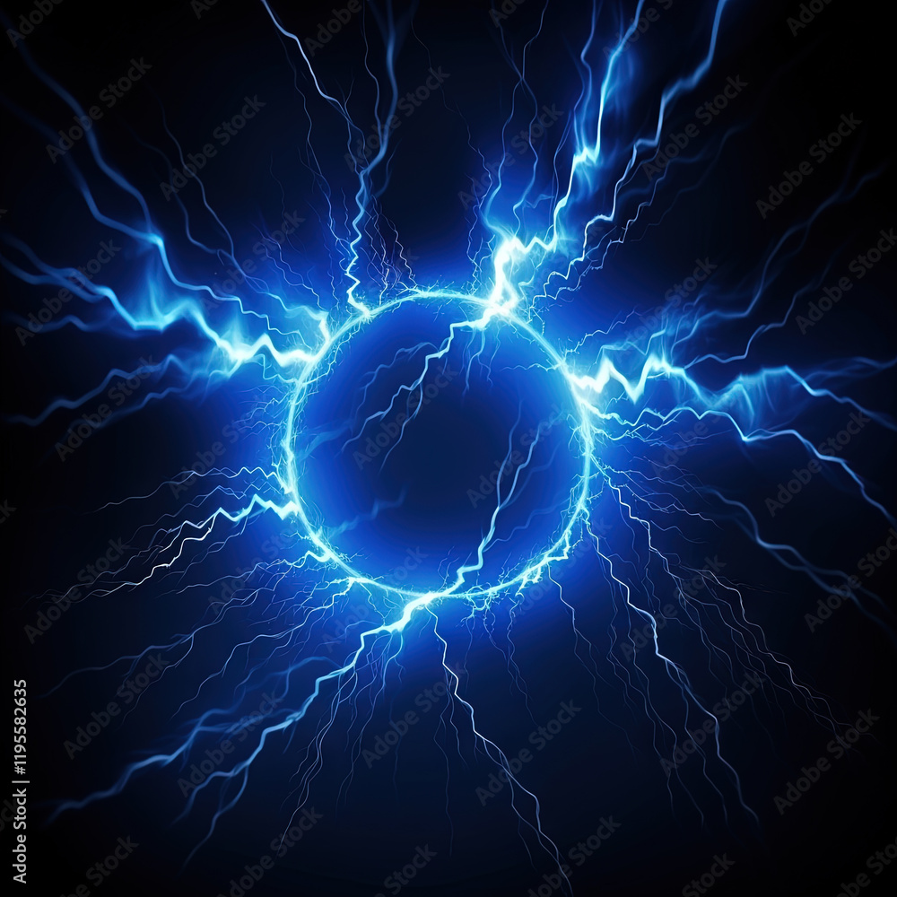 Poster lighting flash in the shape of circle. ring of thunderstorm lightning as a portal