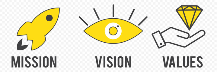 Mission, Vision and Values icon set. Business concept. Vector illustration. eps 10.