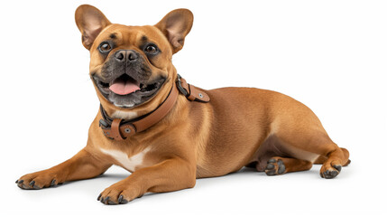 Obraz premium Smiling French bulldog lying on a white background