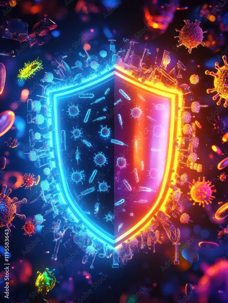 Leinwandbilder shielding against microbes with luminous defense at the forefront of safety technology. generative a