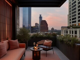 Fototapeta premium Sipping Romance Martini Glass on a Private Rooftop Terrace at Sunset for Valentine's Day