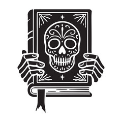 The Book of the Dead Silhouette Vector Illustration, Solid White Background.