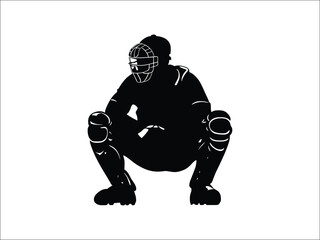 Baseball Catcher Silhouettes in Squatting Pose - Sports Clipart Design