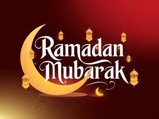 Ramadan Mubarak crescent moon lanterns greeting
