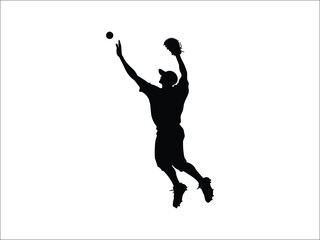 Baseball Outfielder Catching Fly Ball Silhouettes - Sports Vector Art