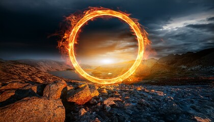 fiery ring on stormy landscape digital artistry fantasy and adventure concept