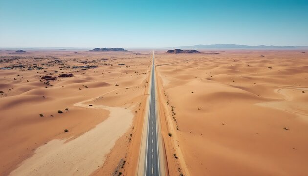 A desert road disappearing into the horizon
